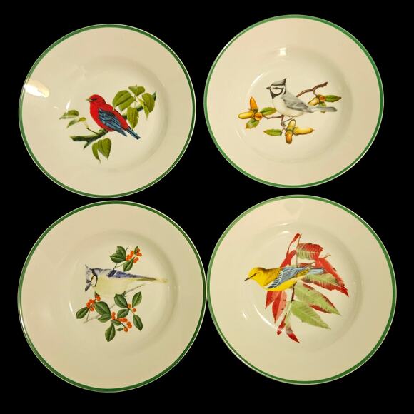 National Wildlife Federation Bird Bowls Set of 4 – 8" Soup/Cereal Songbird Green - Picture 1 of 8